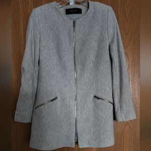 Zara Lt Gray Zip Front Structured Women's Lined Blazer Jacket Sz XL